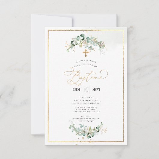 PixDezines Baptême d'Eucalyptus Rustique Aquarelle Einladung (Vorderseite)