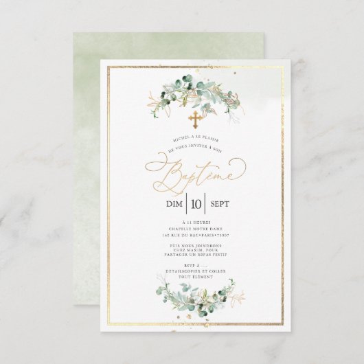 PixDezines Baptême d'Eucalyptus Rustique Aquarelle Einladung (Vorne/Hinten)