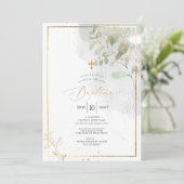 PixDezines Baptême d'Eucalyptus Rustique Aquarelle Einladung (Stehend Vorderseite)