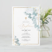 PixDezines Baptême d'Eucalyptus Rustique Aquarelle Einladung (Stehend Vorderseite)