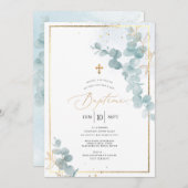 PixDezines Baptême d'Eucalyptus Rustique Aquarelle Einladung (Vorne/Hinten)