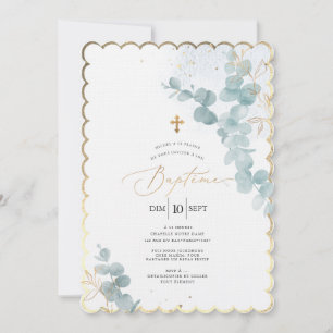 PixDezines Baptême d'Eucalyptus Rustique Aquarelle Einladung