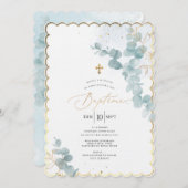 PixDezines Baptême d'Eucalyptus Rustique Aquarelle Einladung (Vorne/Hinten)