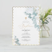 PixDezines Baptême d'Eucalyptus Rustique Aquarelle Einladung (Stehend Vorderseite)