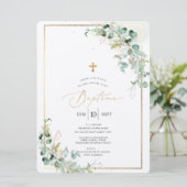 PixDezines Baptême d'Eucalyptus Rustique Aquarelle Einladung (Stehend Vorderseite)