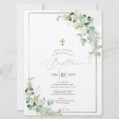 PixDezines Baptême d'Eucalyptus Rustique Aquarelle Einladung (Vorderseite)