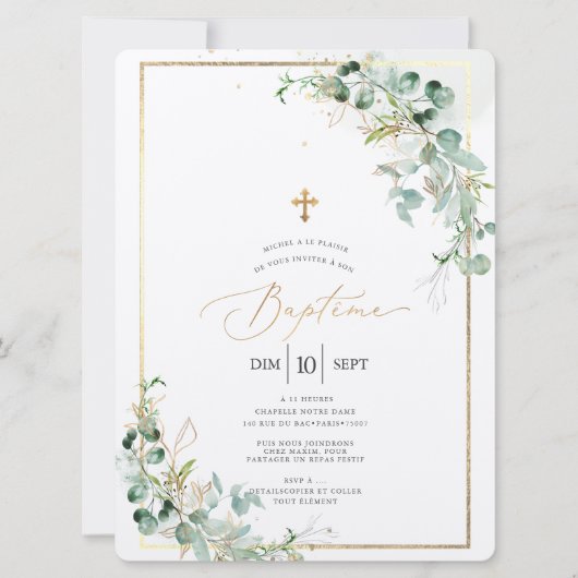 PixDezines Baptême d'Eucalyptus Rustique Aquarelle Einladung (Vorderseite)