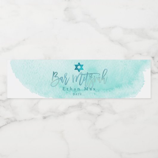 PixDezines Bar Mitzvah, Aqua Wasserfarbe Wasserflaschenetikett (Einzelnes Label)
