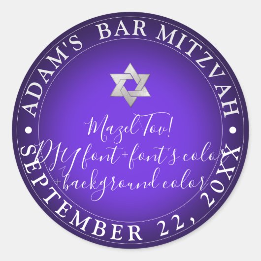 PixDezines Bar Mitzvah/Bat Mitzvah/DIY Farbe/Purpl Runder Aufkleber (Vorderseite)