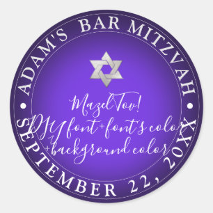 PixDezines Bar Mitzvah/Bat Mitzvah/DIY Farbe/Purpl Runder Aufkleber