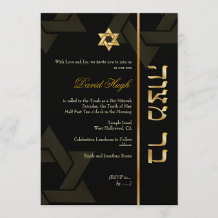 PixDezines Bar Mitzvah/Hebräisch/Schwarz/Gold Einladung