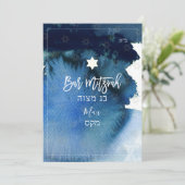 PixDezines Bar Mitzvah |Navy Blue Watercolor Einladung (Stehend Vorderseite)