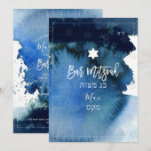 PixDezines Bar Mitzvah |Navy Blue Watercolor Einladung (Vorne/Hinten)