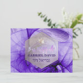 PixDezines Bar Mitzvah Silver/Ultra Violet Fraktal Einladung (Stehend Vorderseite)