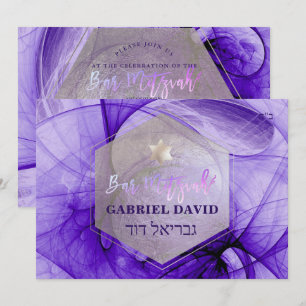 PixDezines Bar Mitzvah Silver/Ultra Violet Fraktal Einladung