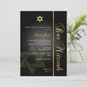 PixDezines BAR MITZVAH/STAR DAVID/GOLD+BLACK Einladung (Stehend Vorderseite)