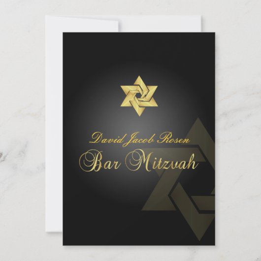 PixDezines BAR MITZVAH/STAR DAVID/GOLD+BLACK Einladung (Rückseite)