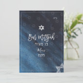 PixDezines Bar Mitzvah| Thunderblau Einladung (Stehend Vorderseite)