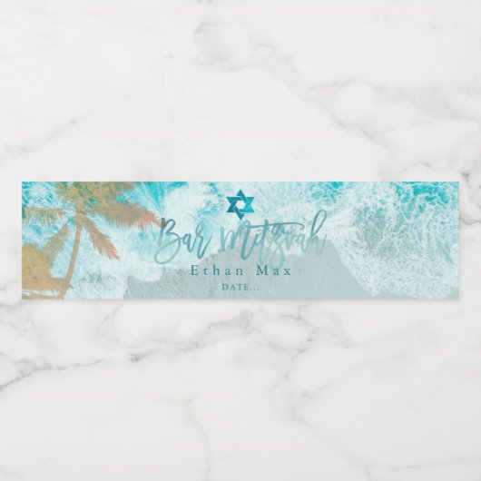 PixDezines Bar Mitzvah Wasserfarbe Strand Wasserflaschenetikett (Einzelnes Label)
