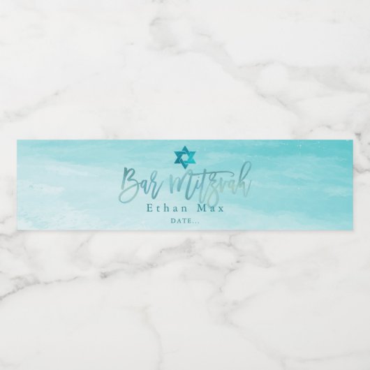 PixDezines Bar Mitzvah Wasserfarbe Strand Wasserflaschenetikett (Einzelnes Label)