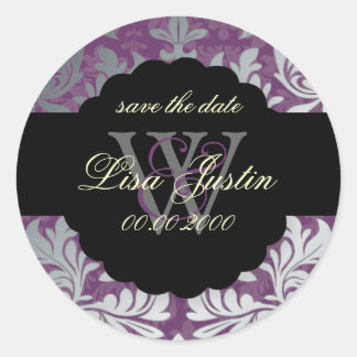 PixDezines Baroque Damask/Faux Silver+Purple/Lilac Runder Aufkleber