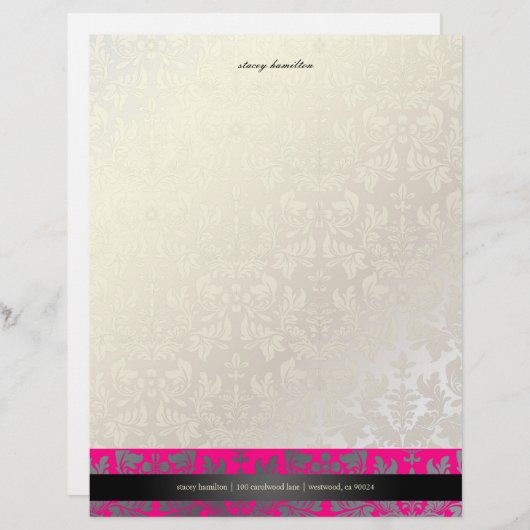 PixDezines Baroque Damask/heißes Rosa Briefbogen (Vorne/Hinten)