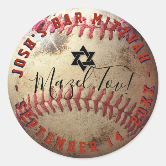 PixDezines Baseball Mitzvah Runder Aufkleber (Vorderseite)