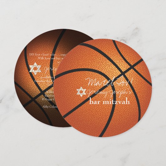 ✡ PixDezines Basketball Bar Mitzvah Einladung (Vorne/Hinten)