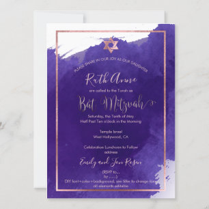 PixDezines Bat Mitzvah   Aquarell in Lila Einladung