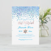 PixDezines Bat Mitzvah/Blue/Aqua/Aquamarin/Confett Einladung (Stehend Vorderseite)
