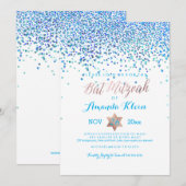 PixDezines Bat Mitzvah/Blue/Aqua/Aquamarin/Confett Einladung (Vorne/Hinten)