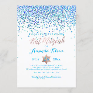 PixDezines Bat Mitzvah/Blue/Aqua/Aquamarin/Confett Einladung