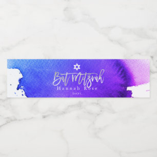 PixDezines Bat Mitzvah, Elektrische Lila Wasserfar Wasserflaschenetikett
