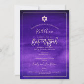 PixDezines Bat Mitzvah| Lila Wasserfarbe Einladung (Rückseite)