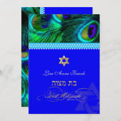 PixDezines Bat Mitzvah + Pfauenfeder Einladung (Vorne/Hinten)