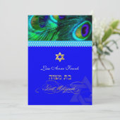 PixDezines Bat Mitzvah + Pfauenfeder Einladung (Stehend Vorderseite)