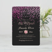 PixDezines Bat Mitzvah/Pink/Rose Gold/Confetti Einladung (Stehend Vorderseite)
