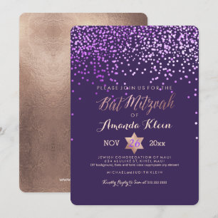 PixDezines Bat Mitzvah/Rosa/Roségold/Confetti Einladung
