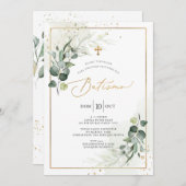 PixDezines Batismo de eucalipto rústico em aquarel Einladung (Vorne/Hinten)