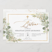 PixDezines Batismo de eucalipto rústico em aquarel Einladung (Vorne/Hinten)