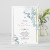 PixDezines Batismo de eucalipto rústico em aquarel Einladung (Stehend Vorderseite)