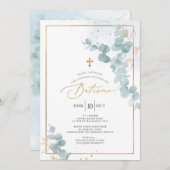 PixDezines Batismo de eucalipto rústico em aquarel Einladung (Vorne/Hinten)