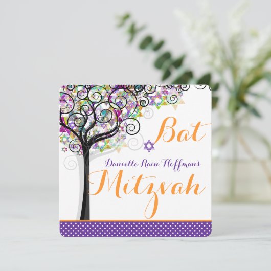 PixDezines Baum des Lebens Bat Mitzvah/diy Hinterg Einladung (Stehend Vorderseite)