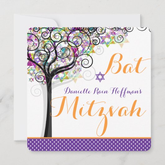 PixDezines Baum des Lebens Bat Mitzvah/diy Hinterg Einladung (Vorderseite)
