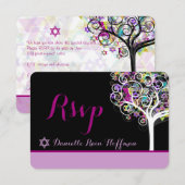 PixDezines Baum des Lebens Bat Mitzvah/diy Hinterg RSVP Karte (Vorne/Hinten)