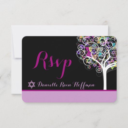 PixDezines Baum des Lebens Bat Mitzvah/diy Hinterg RSVP Karte (Vorderseite)