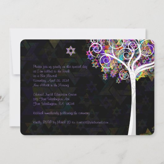PixDezines-Baum des Lebens Bat Mitzvah/Tafel Einladung (Rückseite)