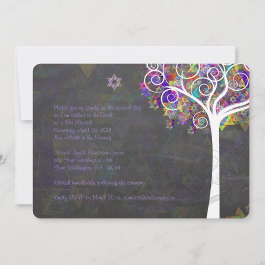PixDezines-Baum des Lebens Bat Mitzvah/Tafel Einladung (Rückseite)