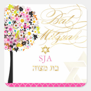 PixDezines Baum des Lebens/floral/Bat Mitzwa Quadratischer Aufkleber
