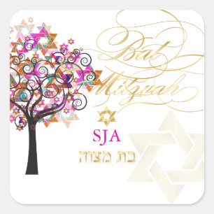 PixDezines Baum des Lebens/Sterne/Bat Mitzvah Quadratischer Aufkleber